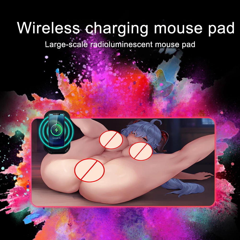

Anime Sexy Girl RGB LED Mouse Pad Yae Miko Carpets Wireless Charging Backlit Genshin Gaming Accessories Playmats XXL Table Mat