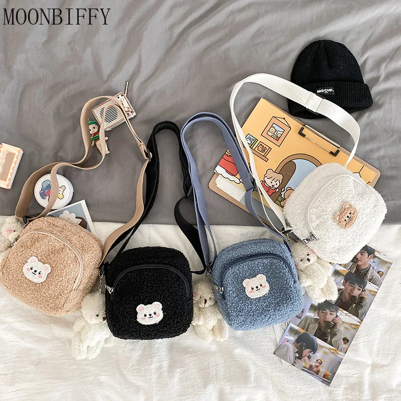 

Cute Bear Messenger Bag Women Plush Mobile Phone Bags Girls Small Shoulder Bag 2022 New Autumn and Winter Crossbody Bags Bolsa