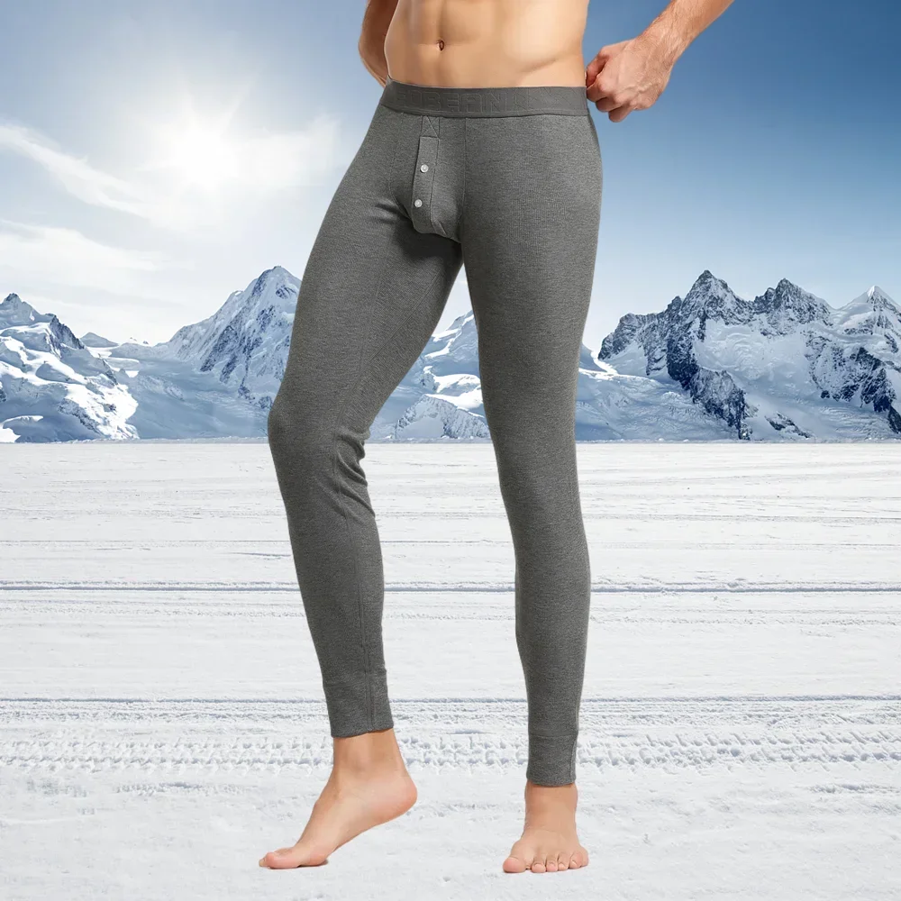 

Men Soft Lightweight Cotton Thermal Rib Stretchy Base Layer Warm Underwear Bottoms Long Johns Leggings