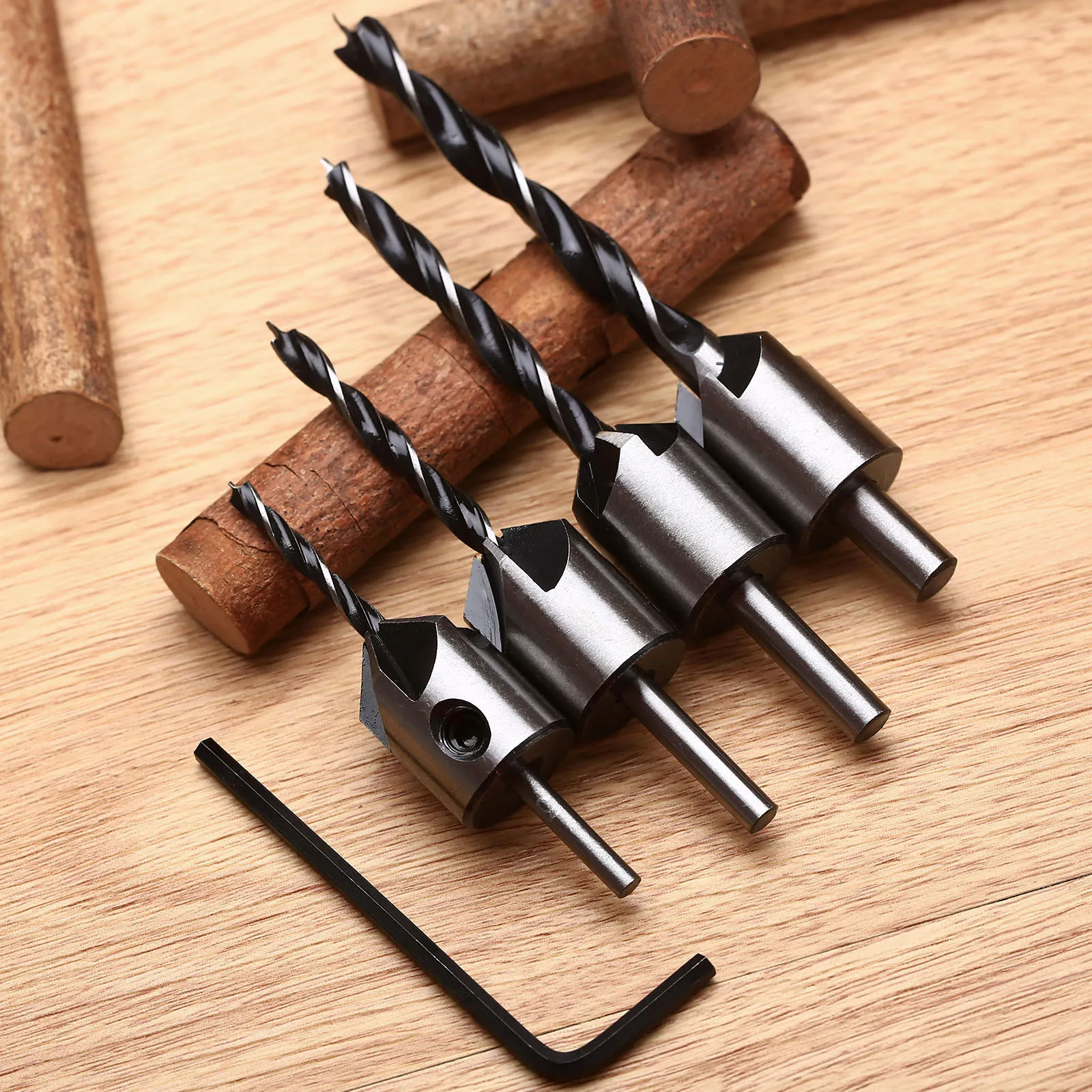 

4Pcs 3-6mm HSS Steel Flute Countersink Drill Bit Set Screw Reamer Woodworking Chamfer Tool with Hex Shank Wrench Power Tools