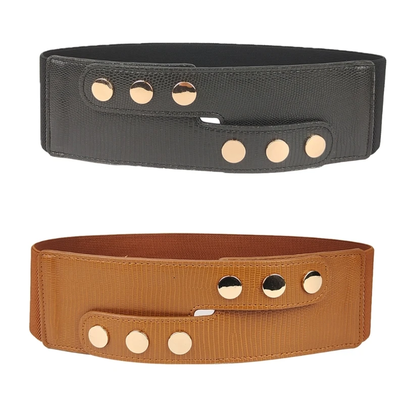 

Womens Wide Stretchy Cinches Belt 3 Inch Vintage Button Buckle Belts Strap Dress Decoration Elastic Waist Cinches Belt