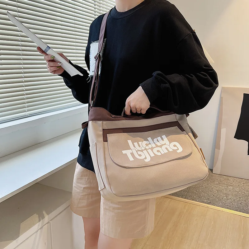 CGCBAG 2023 New Fashion Lage Capacity Women Messenger Bag Casual Canvas Shopper Shoulder Bag Simple Female Designer Tote Bag