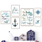 Океанический КИТ Акула Дельфин компас якорь настенная живопись холст скандинавские постеры и принты настенные картины декор для детской комнаты