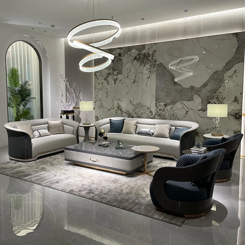 

Роскошный итальянский кожаный диван, современная вилла для гостиной, высококачественный Четырехместный диван из массива дерева, индивидуа...