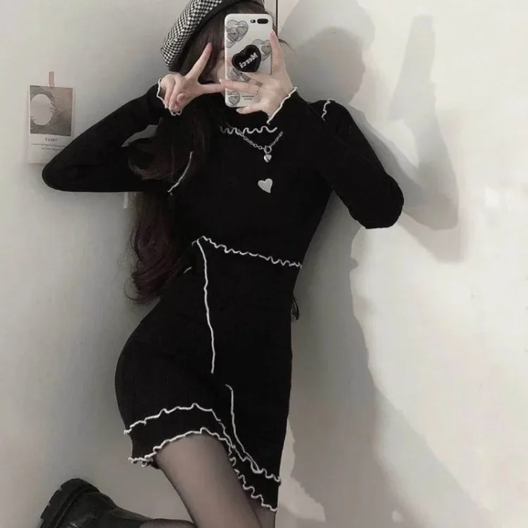 Vestidos De Mujer женское вязаное платье облегающее тонкое дикое с длинным рукавом гриб