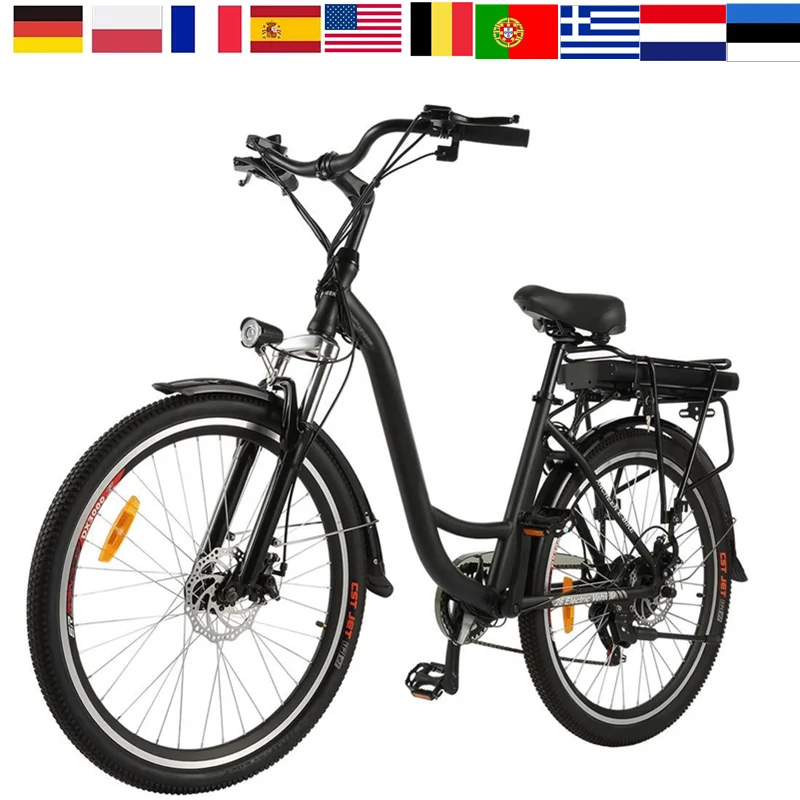 

7 Speed Gear Electric Bicycle Aluminum Frame Disc Brake 250W With Headlamp 12.5A Lithium Ion Battery