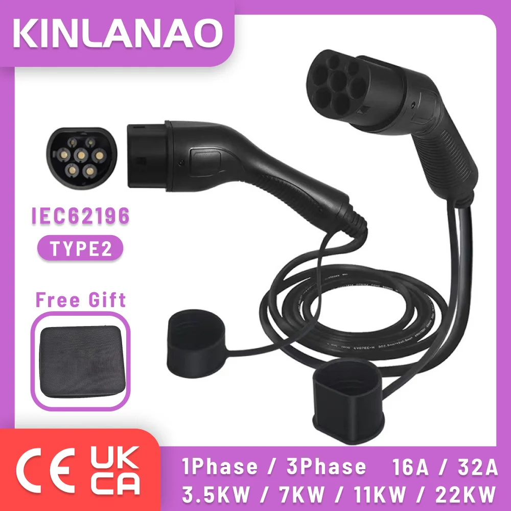 Зарядный кабель LINKINAO Type 2 to GBT EV 5 м 6 7 3 фазы 16 А 11 кВт 22 для электромобиля тип шнур GB/T