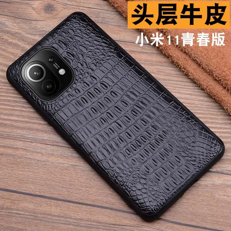 2021 New Luxury Genuine Leather Phone Case For Xiaomi Mi 11 Mi11 Lite Crocodile Grain Luxury Cover