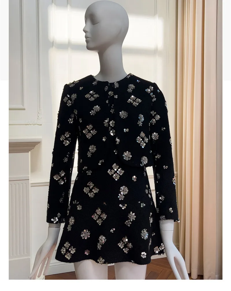 YIGELILA женское твидовое платье комплект пальто французский дизайн шерстяная