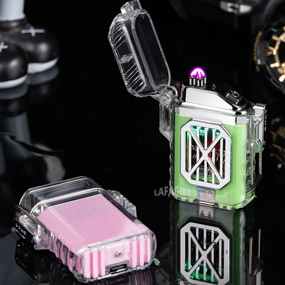 Ветрозащитная зажигалка с двойной дугой прозрачный корпус яркая электронная