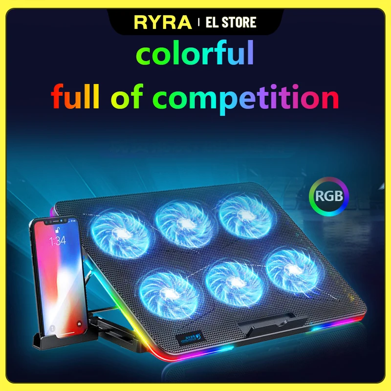 

Охлаждающая подставка для ноутбука RYRA RGB, кулер для игрового ноутбука, охлаждающая подставка для ноутбука с 6 тихими охлаждающими вентилято...