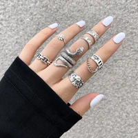7pcsset fashion punk ring personality sliver color snake butterfly flower mushroom chain ring for women party jewelry gifts