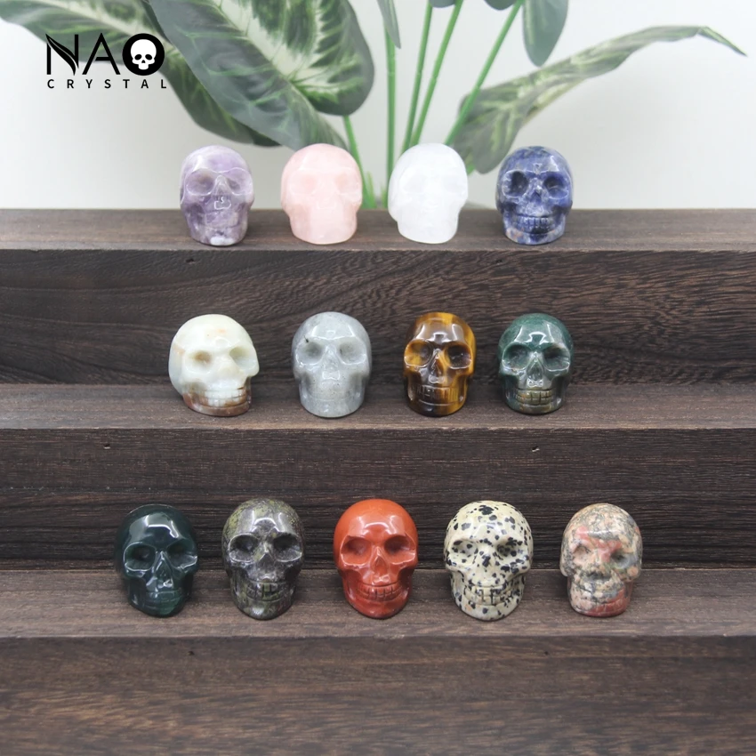

1.5" Skull Statue Natural Gemstone Carved Head Figurine Halloween Decoration,Healing Crystal Quartz Home/Office/Room Decor Gifts