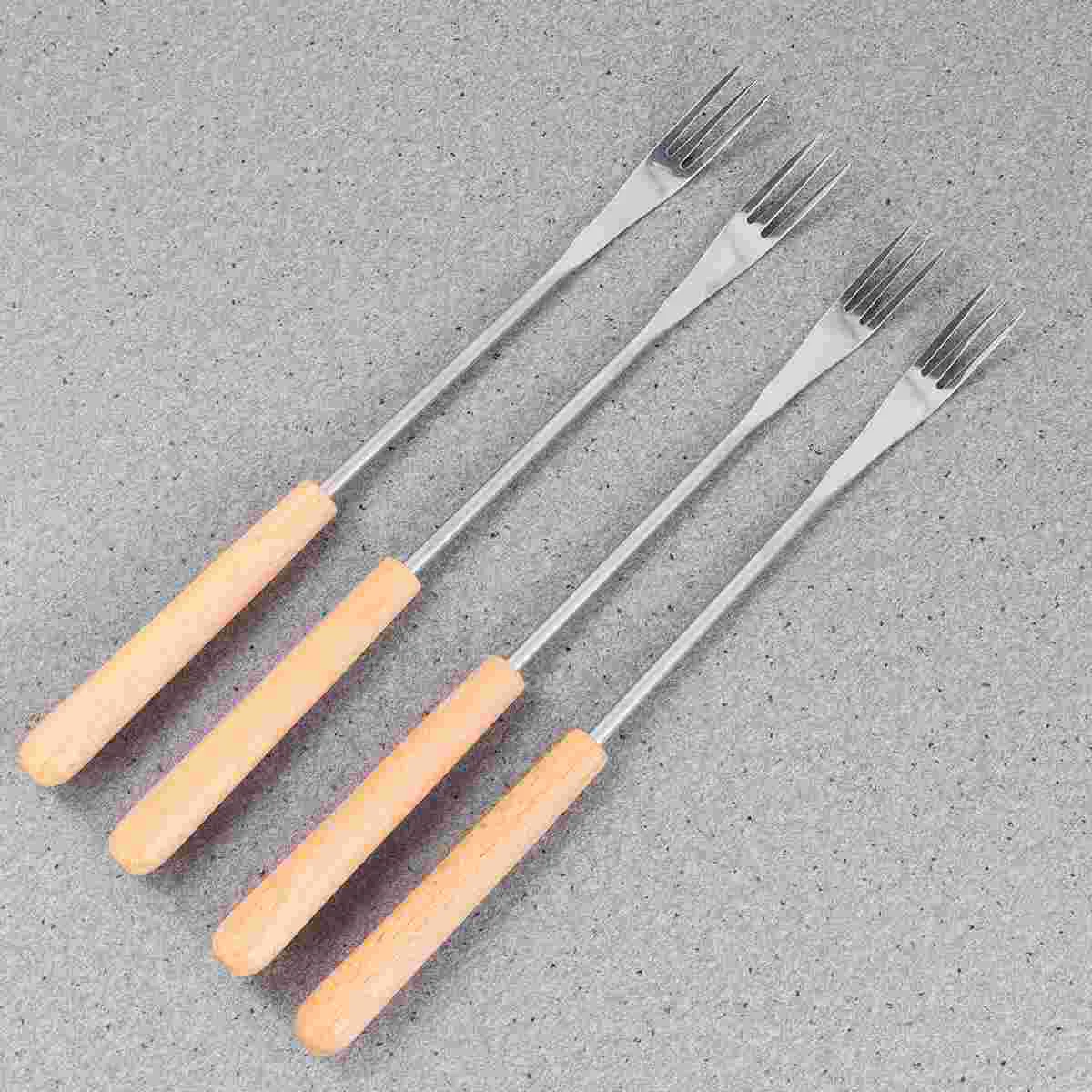 

Fondue Forks Fork Stainless Steel Skewers Sticks Handle Grilling Cheese Hot Fruit Chocolate Wood Barbecue Bbq Dessert Pot Wooden