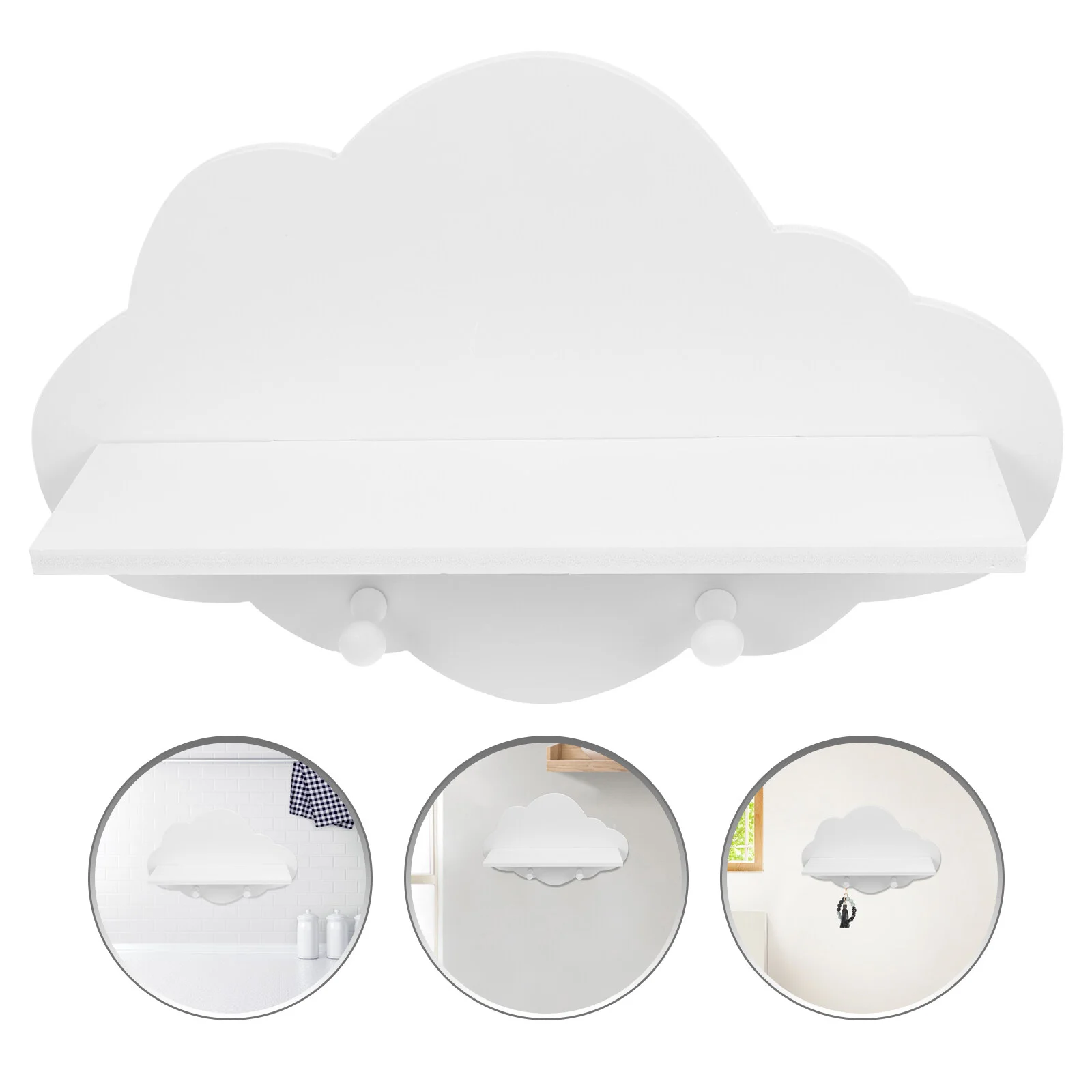 

1pc Cloud Shape Floating Shelf Wall Mounted Wood Wall Shelf for Home (White)
