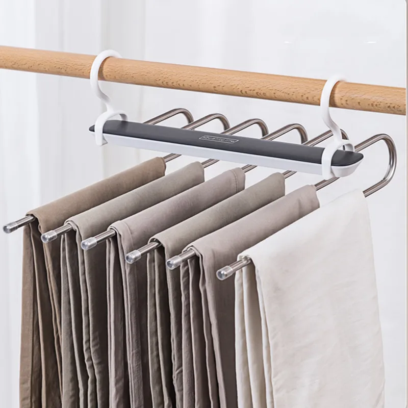 Home Folding Multifunctional Pants Rack Multi-layer Pants Hanger Magic Pants Clip Wardrobe Storage Artifact Pants Hanger