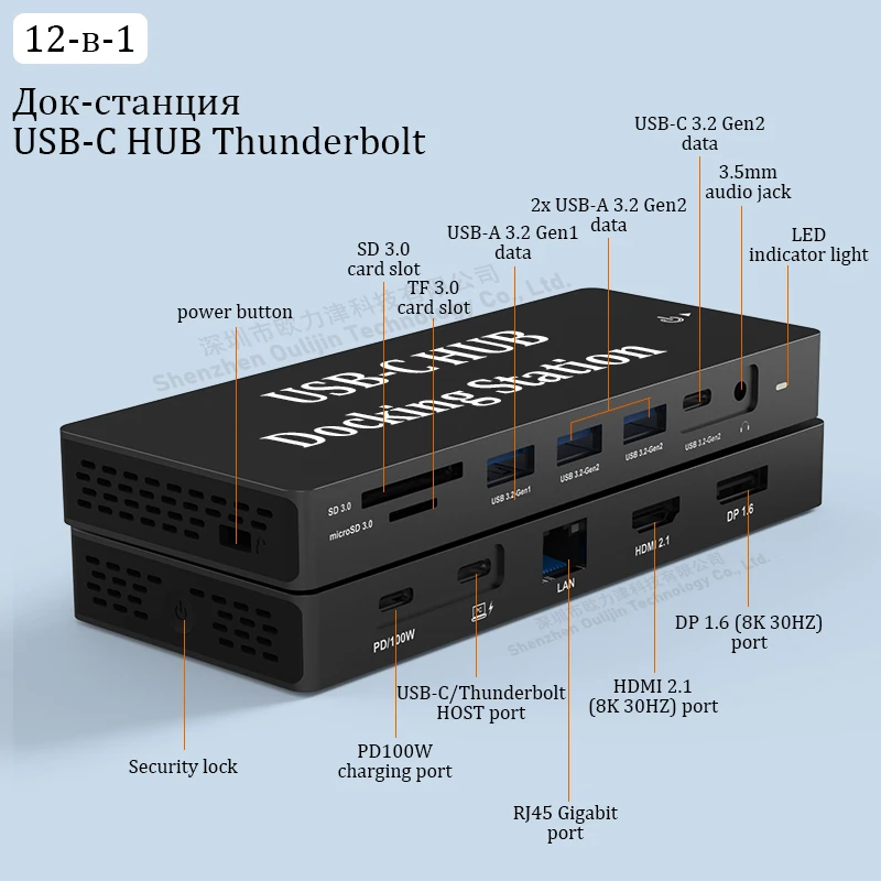 MST HUB USB 3.2 Gen2 10 ГБ/с Док-станция Thunderbolt для передачи данных 2 порта HDMI Дисплей 8K 30 Гц