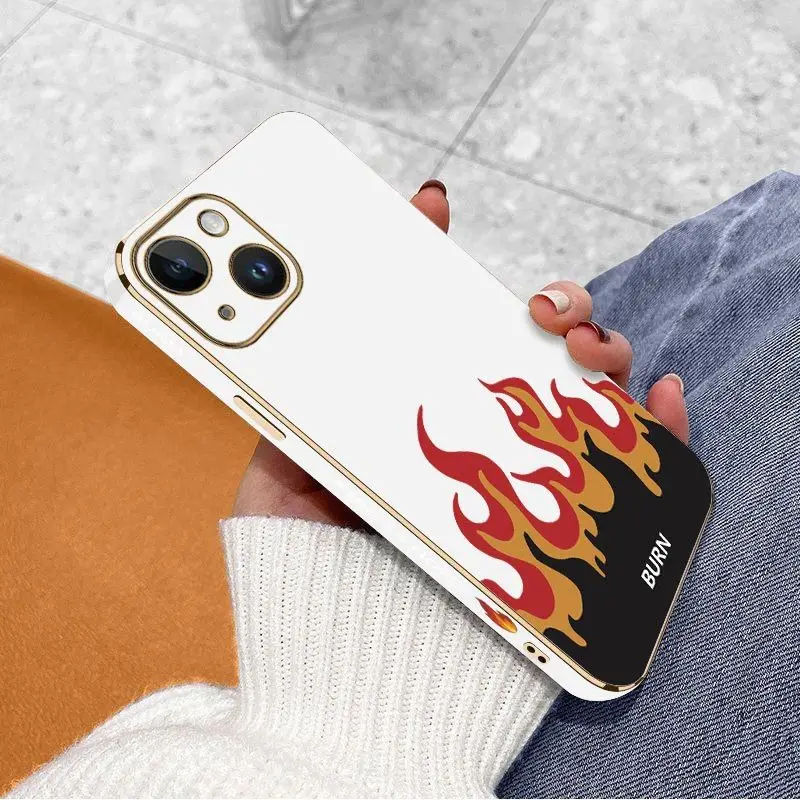Fierce Fire Luxury Plating Phone Case For iPhone 14 13 12 11 Plus Pro Max Mini X XR XS SE2020 8 7 6 6S Plus Cover