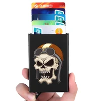 anti theft id credit card holder thin aluminium metal wallets aviator skull printing pocket case bank card box