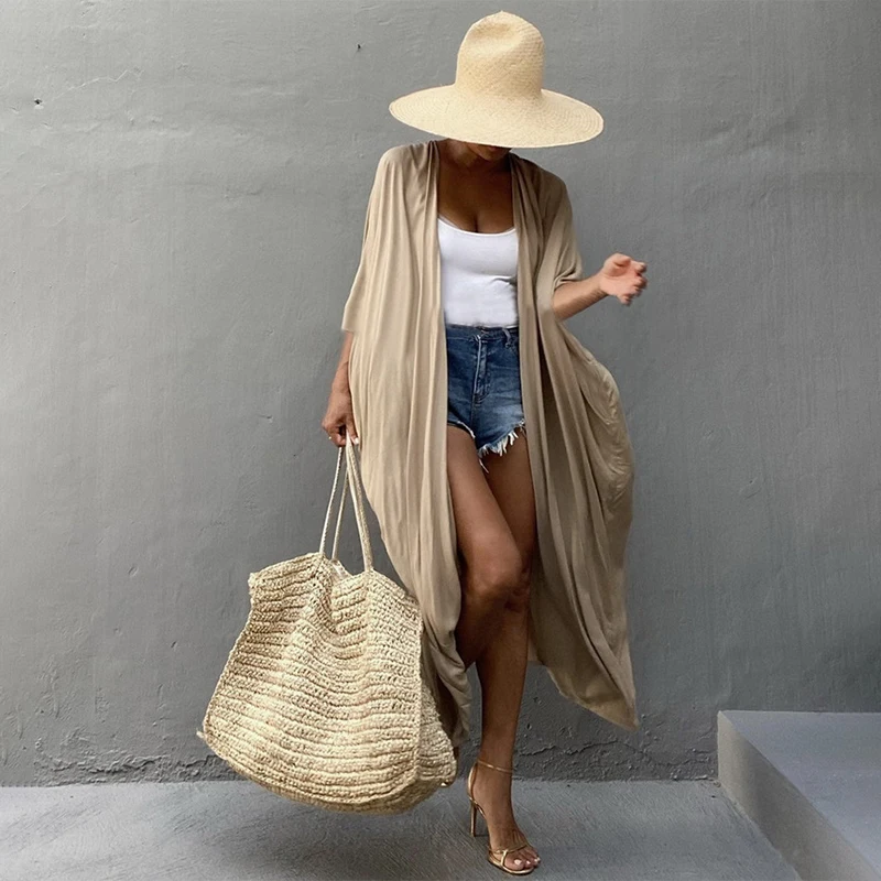 Пляжное кимоно для пляжа 2023 длинное платье макси хлопковая накидка на бикини