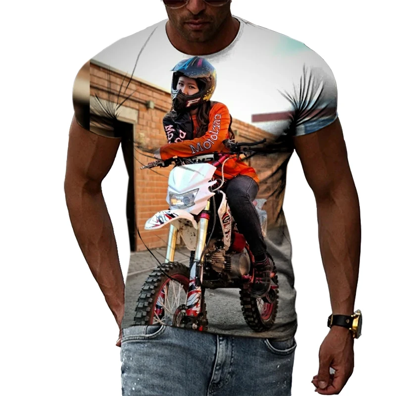 

New 3D Summer Trend Hip Hop Harajuku Print T-shirt Fashion Cool Motocross Graphic T Shirts for Men Locomotive Pattern T-shirts