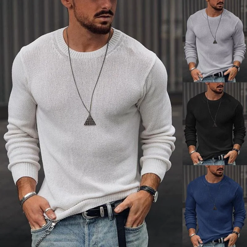 

Spring Autumn Long Sleeve Fashion O-Neck Sweater Pullovers Streetwear Casual Solid Slim Knit Jumper Tops