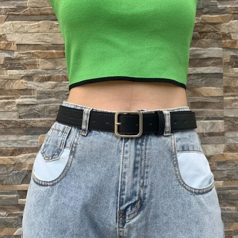 

Unisex PU Leather Belt For Women Square Buckle Pin Buckle Jeans Black Belt Chic Sexy Fancy Vintage Strap Female