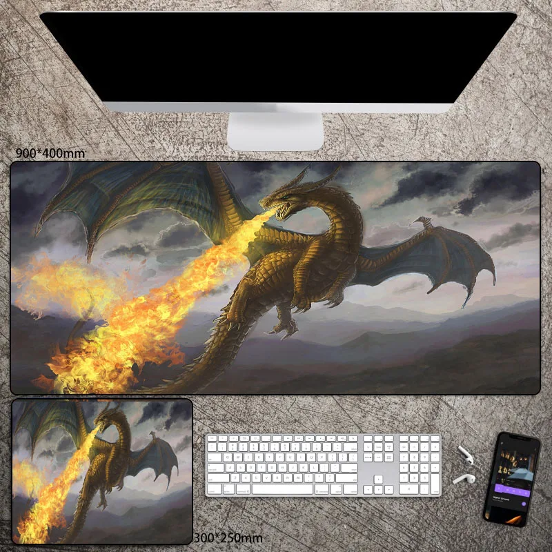 Очень большой коврик для мыши с аниме драконом 900x400, коврик для ноутбука, аксессуары для игровой комнаты, комикс, нескользящий Настольный коврик, подушка для ПК