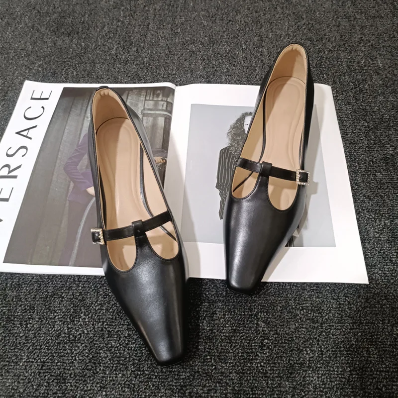 Туфли женские на высоком каблуке натуральная кожа Т-образные квадратный носок