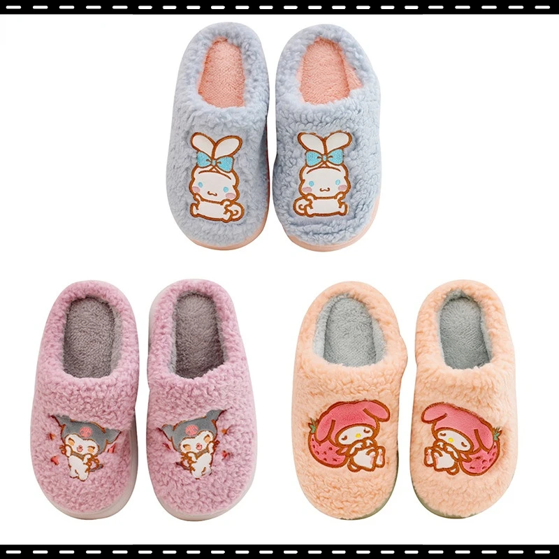 

Anime Peripherals Kulome Cute Melody Girl Heart Autumn and Winter Suede Cotton Slippers Plush Non-slip Warm Home Shoes Gifts