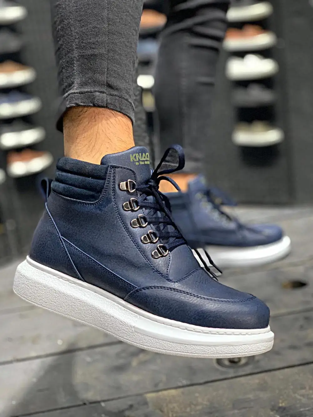 

Ботинки Knack 504 мужские на высокой подошве, молодежная модная обувь на шнуровке, широкие повседневные теплые зимние ботинки темно-синего цвет...