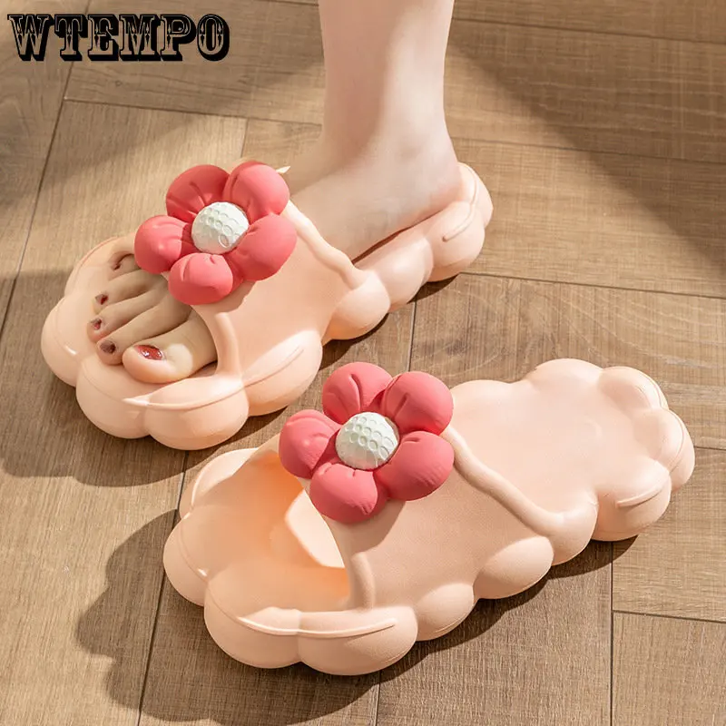 Women Slippers Home Wear Fashion Flower Beach Shoes Thick Platform Summer Sandals Lovely EVA Antiskid Flip Flops Dropshipping
