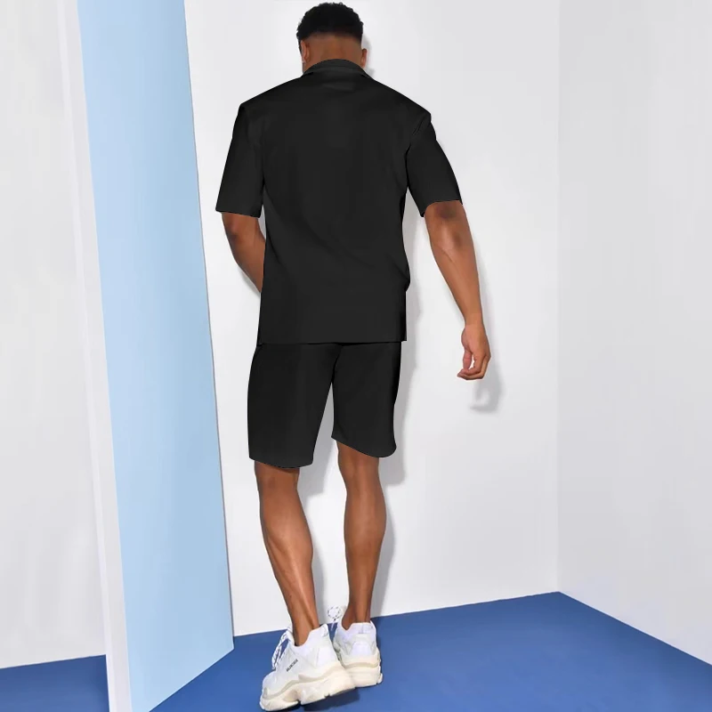 Summer Men's Short Sleeve Shirt Set Workwear Casual Shorts Loose Top Shirt And Short Pant Sweater Set
