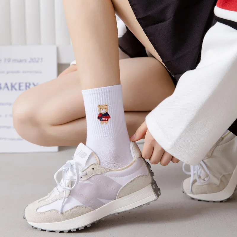 1pair Cartoon Socks Animal Print Cute White Socks Japanese Fashion Women Kawaii Calcetines Mujer Woman Socks Female Accessories