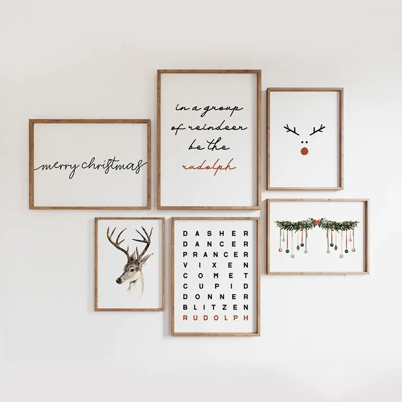 Рождественский лось и минималистичный алфавит осенне-зимний постер со снегом