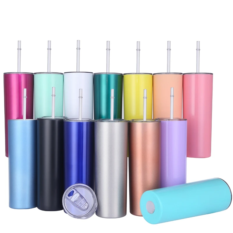 

20oz Stainless Steel Skinny Tumbler with Lid and Straw Double Wall Vacuum Insulated straight tumble Blank Sublimation thermos