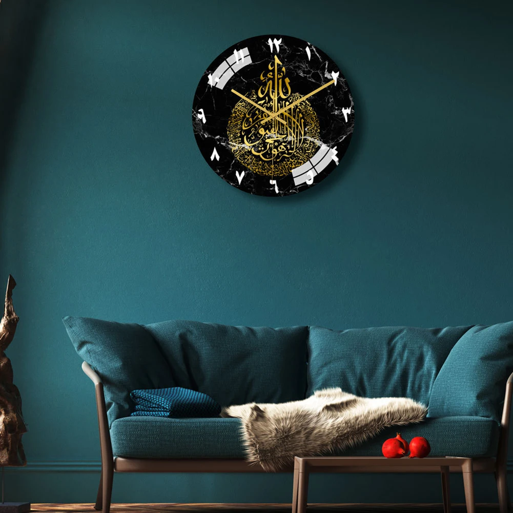 1x настенные часы с мусульманским узором Happy Eid круглые акриловые бесшумные без