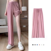 summer wide leg pant korean fashion solid loose casual womens sports pants clothing for women elastic waist pants
