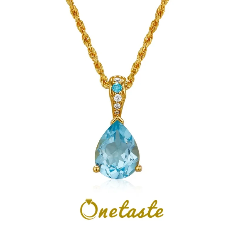 

French Minimalist Natural Topaz 925 Silver Gold Plated Pendant Necklace Women Zircon Water Drop Chic Chokers Necklaces 2023 New