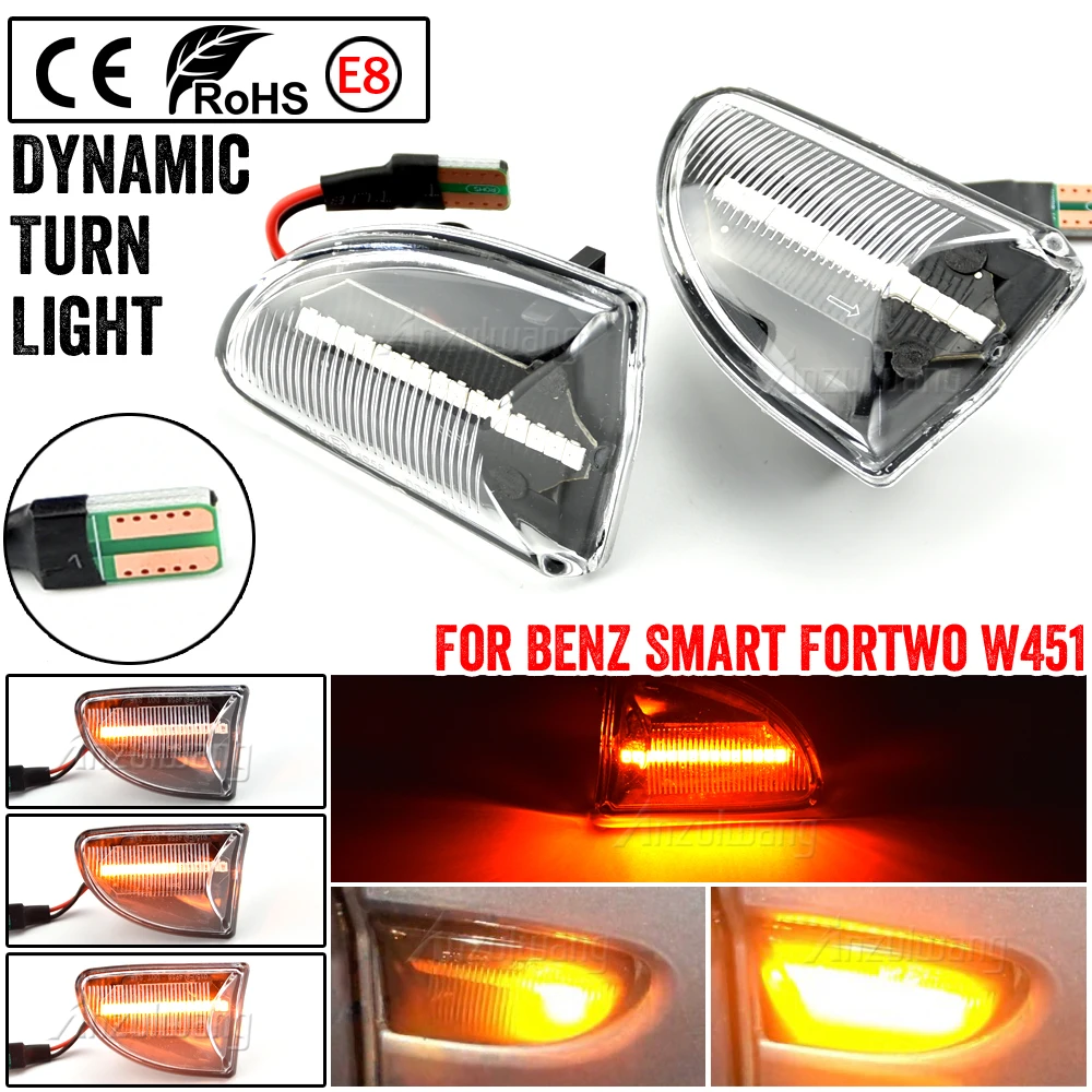 Smoked lens Amber LED Dynamic Side Marker Light Turn Signal Lights 2PCS For Smart Fortwo 451 MK1 & MKII 2007-2014