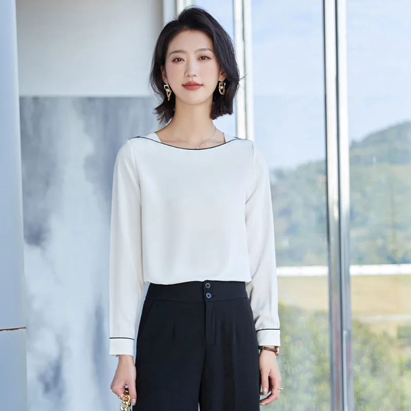 Женская шифоновая рубашка с длинным рукавом белая Повседневная Блузка офисный