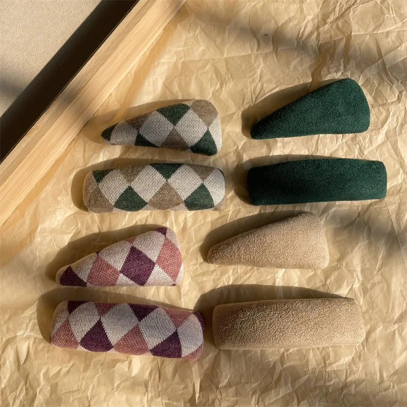 

Korean Retro Knitted Plaid Geometric Hairpin Waterdrop Hair Clip Girls Lovely Temperament Sweet Plaid BB Clips Hair Accessories
