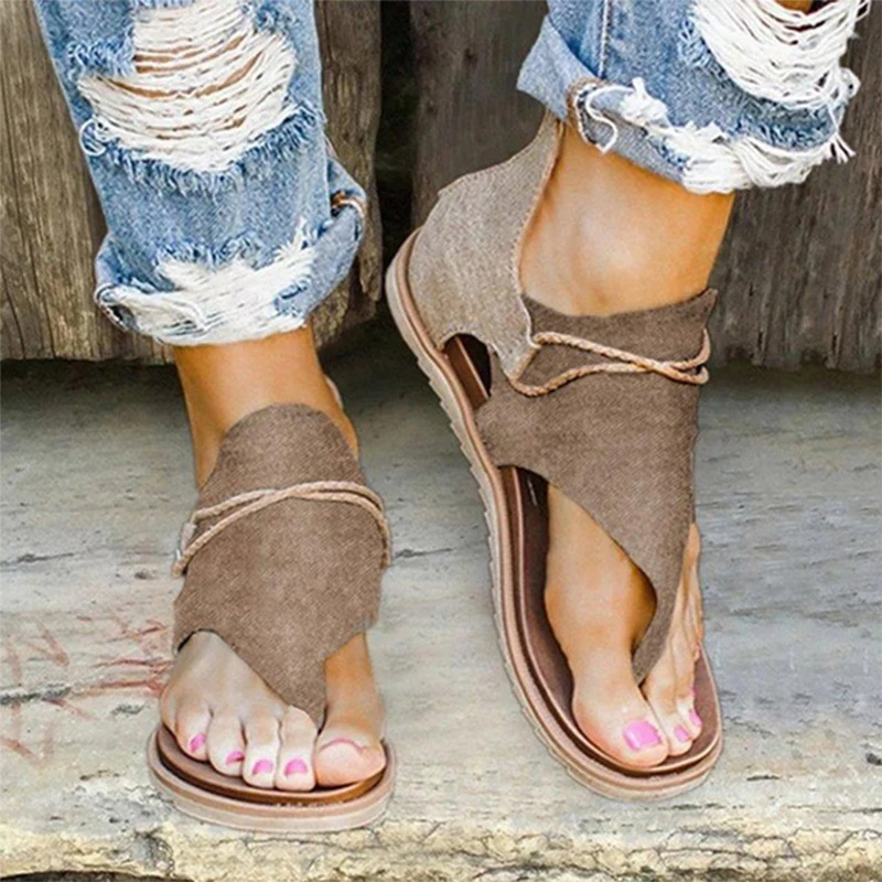 

Summer Women Strap Sandals Women's Flats Open Toe Leopard Casual Shoes Rome Plus Size 36-43 Thong Sexy Ladies