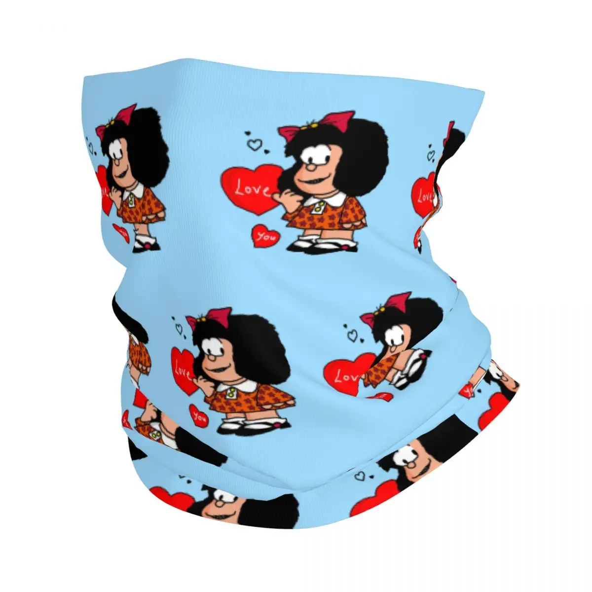 

Mafalda Love You Bandana Neck Gaiter Windproof Face Scarf Cover Men Women Cartoon Quino Comic Headwear Tube Balaclava