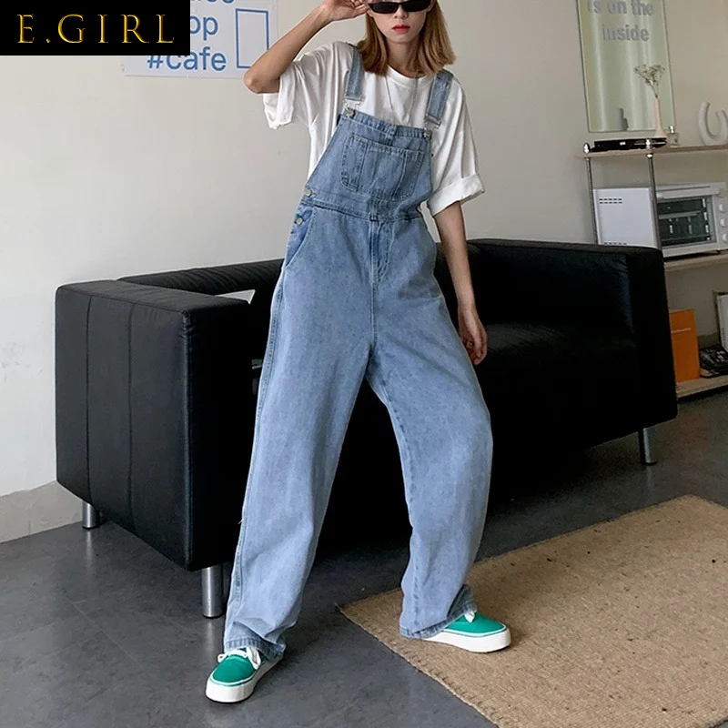 Jumpsuits Women Wide-leg Denim Trousers All-match Solid Blue Suspenders Students Empire Korean Fashion Streetwear Chic Bottoms