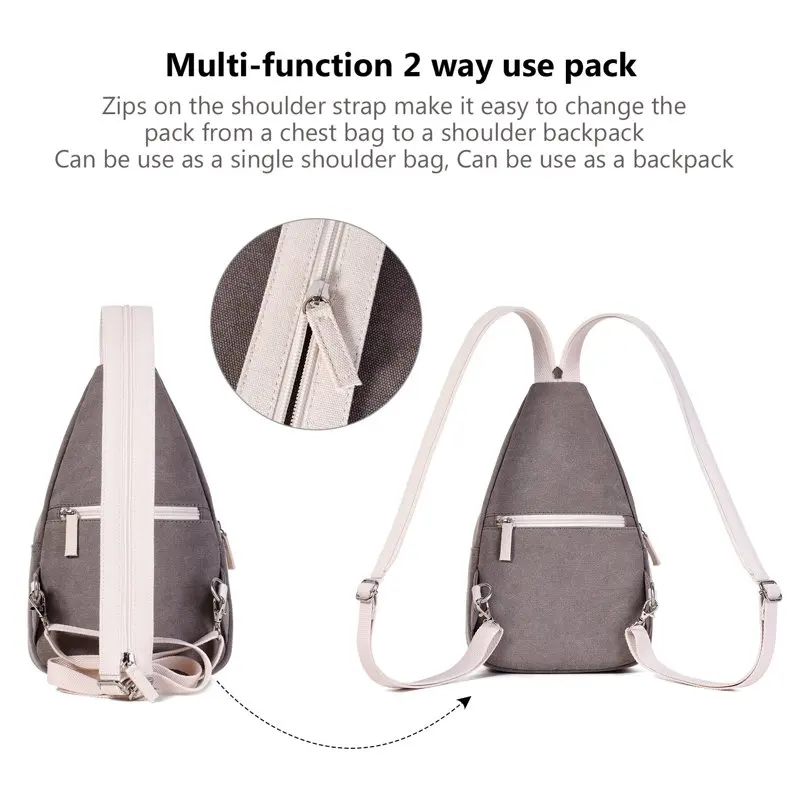 Mini Backpack  Gray Sling Bag for Women Crossbody Shoulder Bag Small Canvas Backpack for Traveling