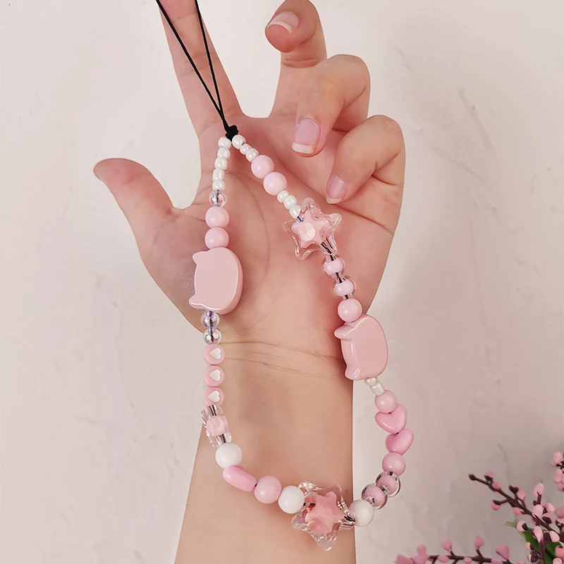

Mobile Phone Lanyard Short Lanyard Creative Bead for Women Pendant Phone Strap Hand-beaded Wrist Strap Strong Durable Anti-lost