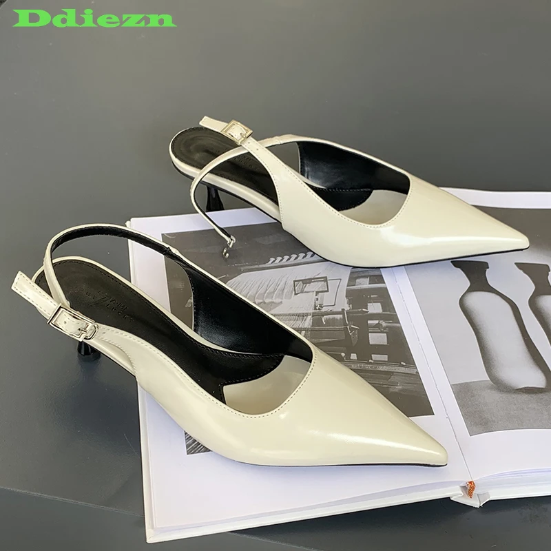 

Туфли-лодочки женские на тонком высоком каблуке, заостренный носок, повседневная обувь для офиса, сланцы, римские сандалии, 2023