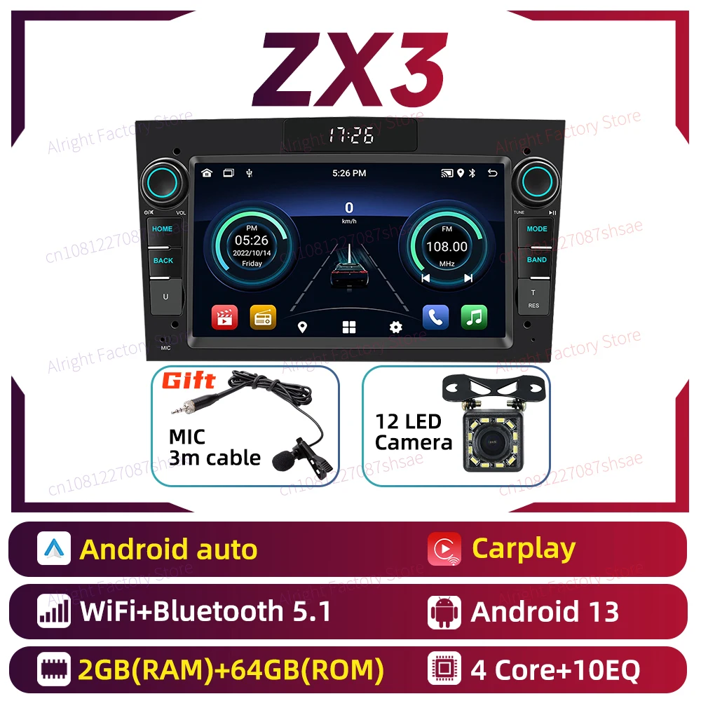 

2 Din Android-радио с 7-дюймовым экраном, беспроводной Carplay, авторадио, автомобильный мультимедиа для Opel Agila A 2000-2008, головное устройство, стерео GPS, WIFI BT