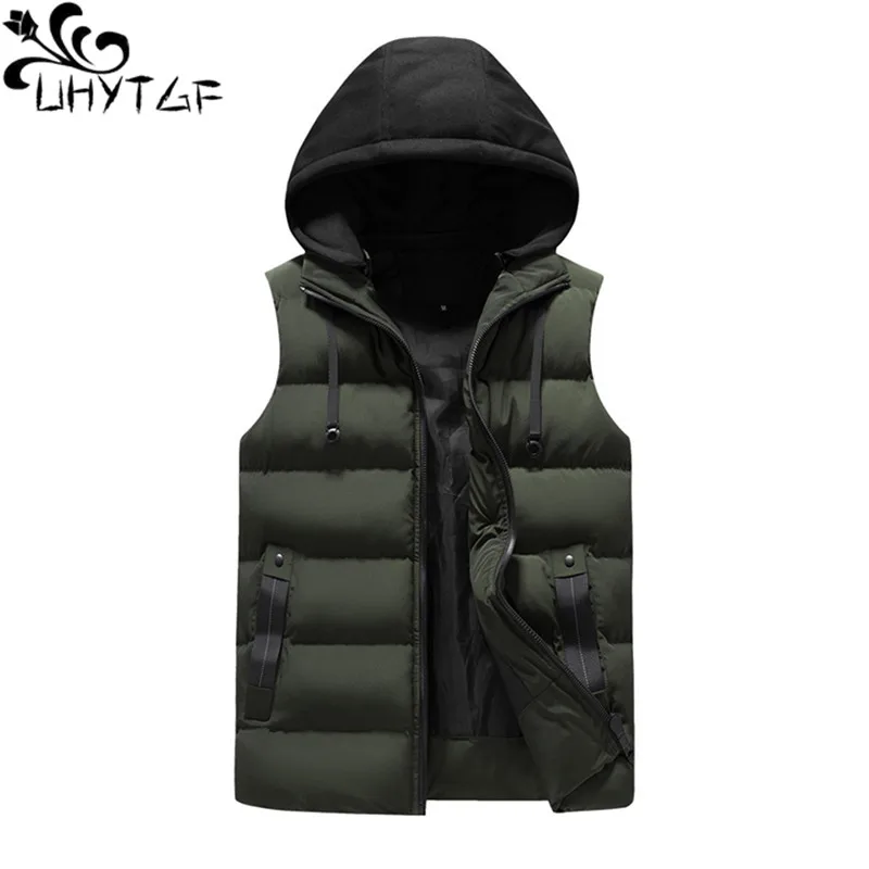 

UHYTGF Sleeveless Jacket Men Hooded Down Cotton Breathable Winter Vest For Men Casual Warm Waistcoat Coat Male Clothes M-6XL 213